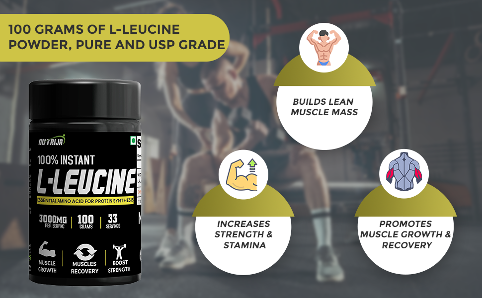 NutriJa Instant L-Leucine Powder -100% Pure & USP Grade | Dissolves faster, Rapid Absorption, Better Bioavailability | Muscle Growth & Recovery (100g)