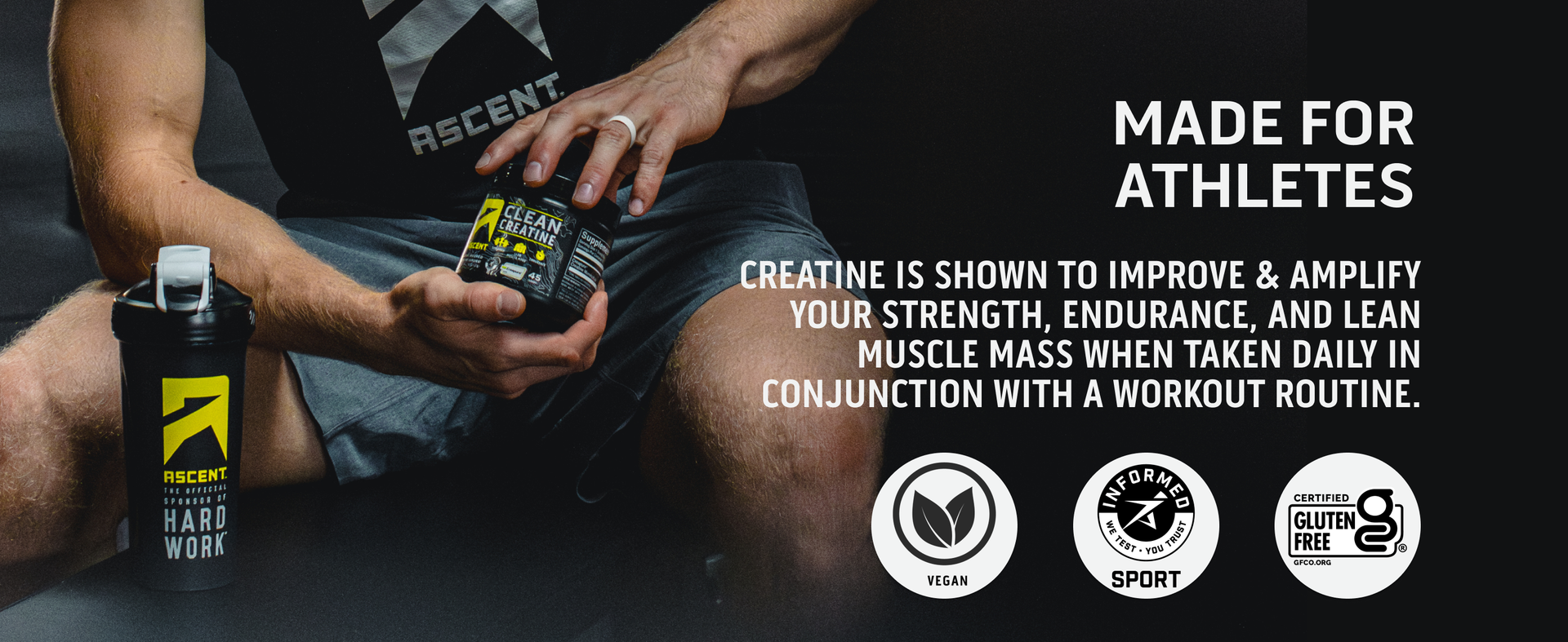 Ascent Clean Creatine Monohydrate, Creapure, Unflavored, 100 Servings