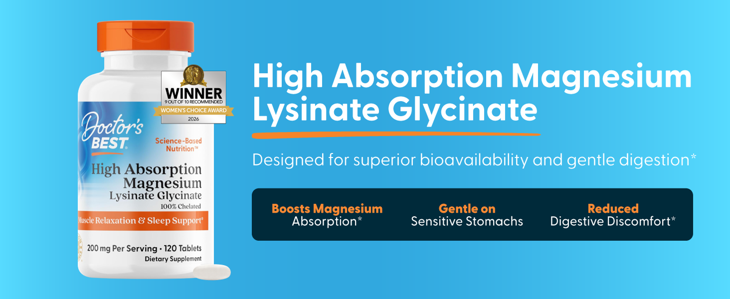 Doctor's Best High Absorption Magnesium Glycinate Lysinate, 120 Count