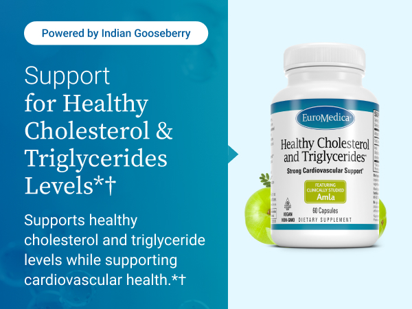Euromedica Healthy Cholesterol and Triglycerides - 60 Capsules - Clinically Studied Amla - Supports Healthy HDL & Triglyceride Levels - Non-GMO, Vegan, Kosher - 30 Servings