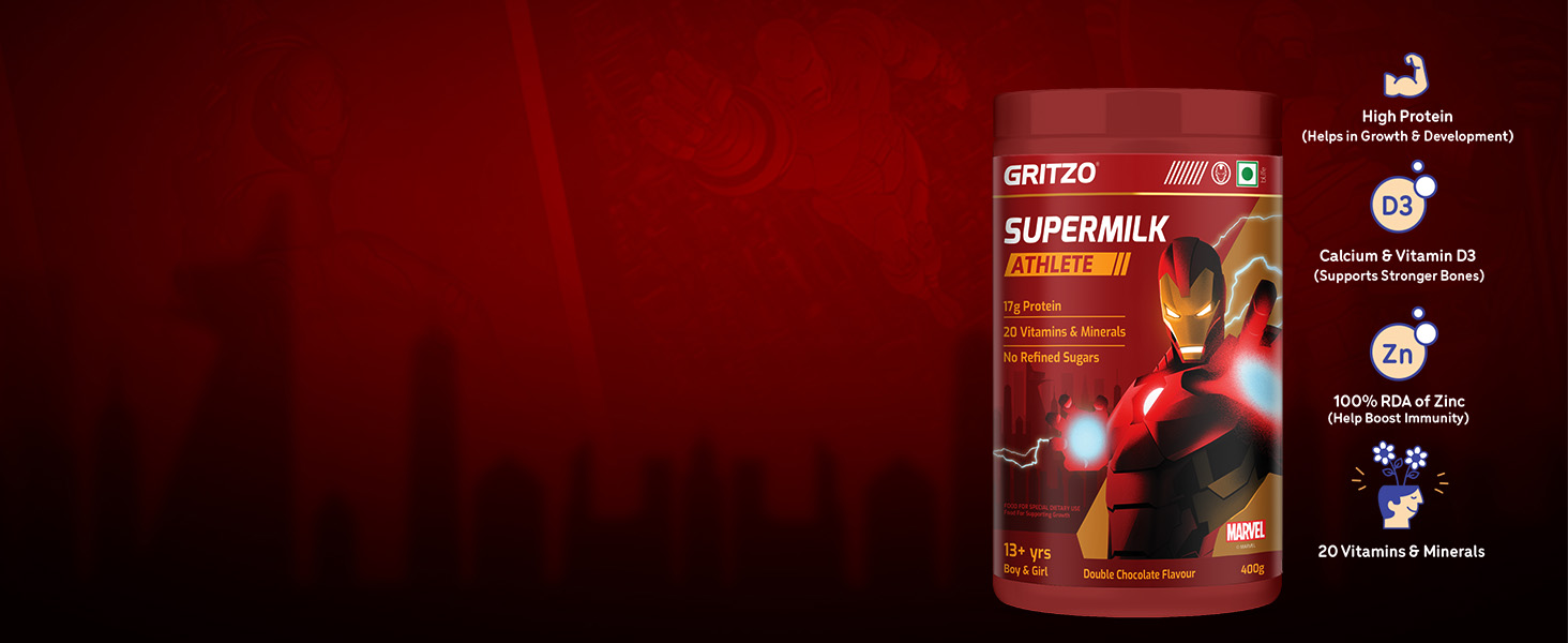 Gritzo SuperMilk Athlete Iron Man (13+ Kids), Double Chocolate, 400g