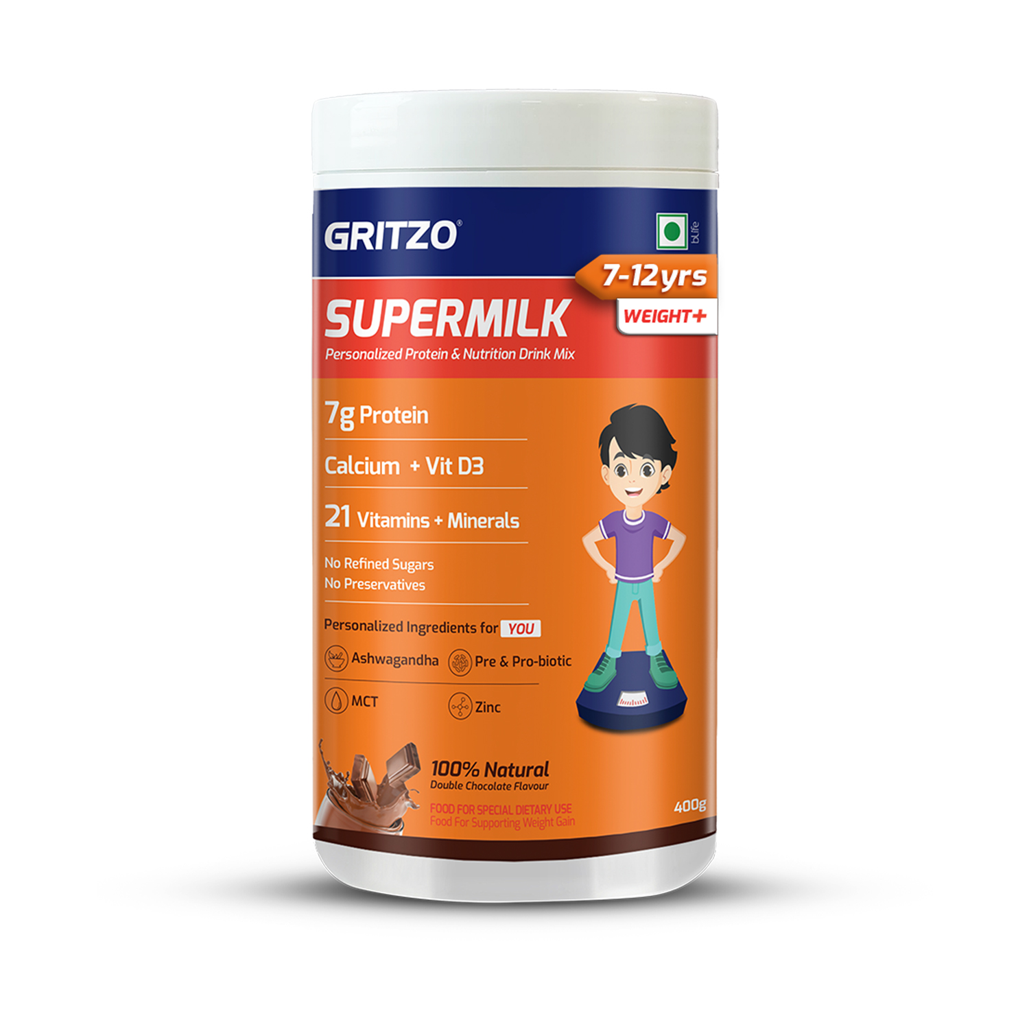 Gritzo SuperMilk Weight+ (7-12y), Double Chocolate, 400g