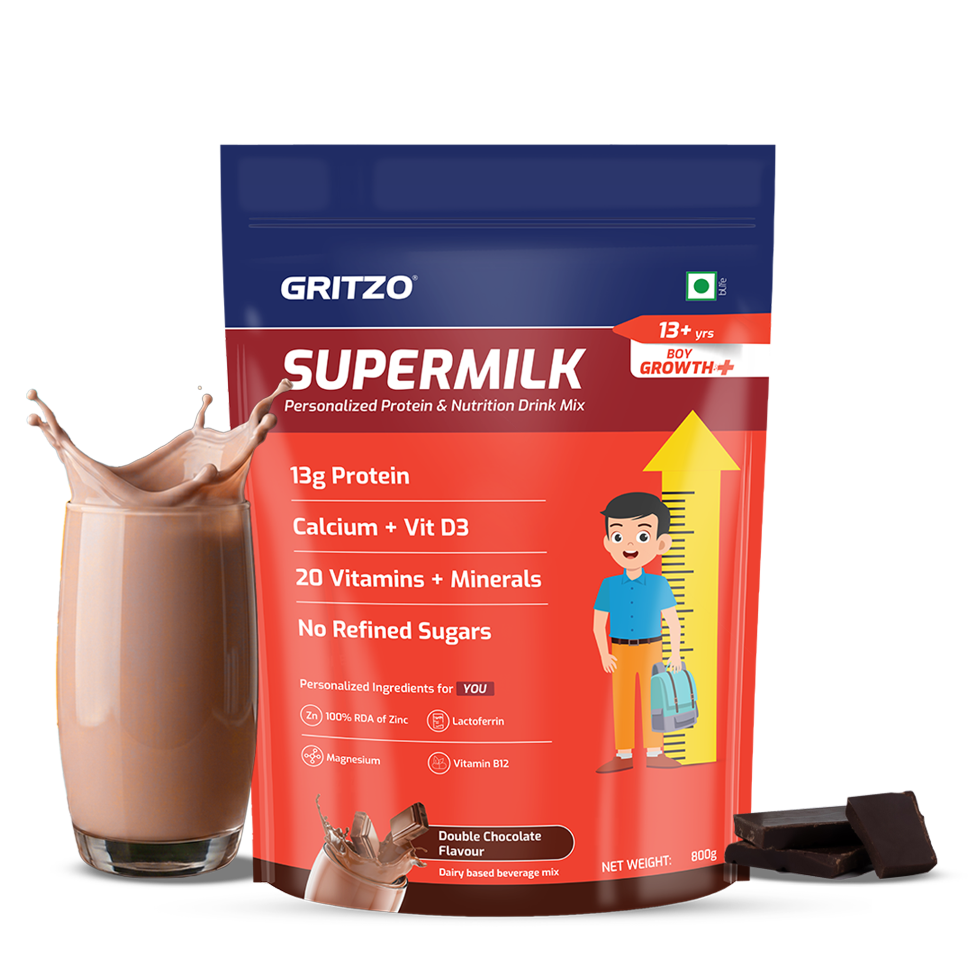 Gritzo SuperMilk Growth+ (13+ Boy), Double Chocolate, 800g