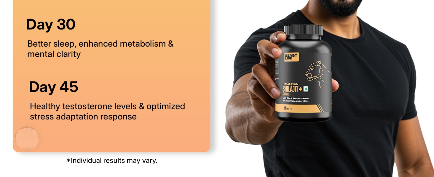 BeastLife Himalayan Shilajit | Pure & Potent Shilajit Supplement | Improve Muscle Strength, Enhances Stamina, Energy & Power | Supports Faster Recovery | Natural & Organic Shilajeet (60 Capsules)