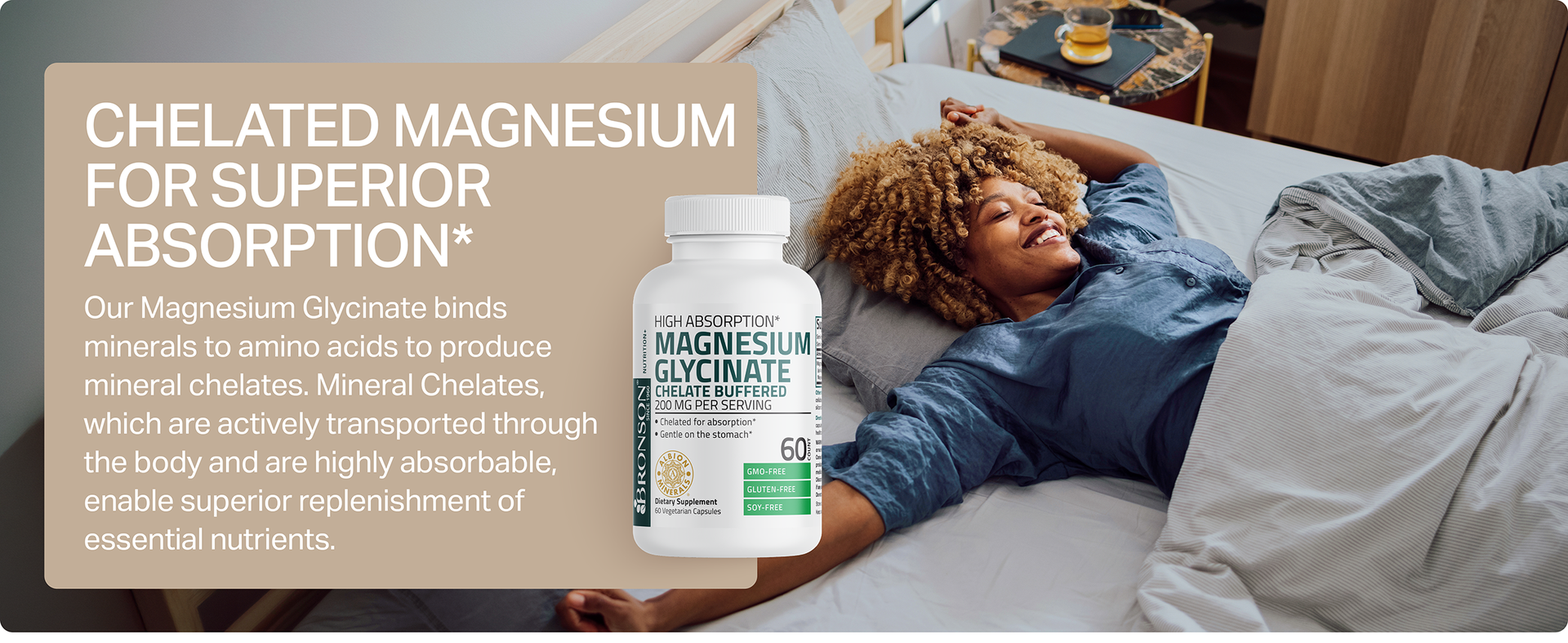 Bronson Magnesium Glycinate 200 MG Chelated High Absorption, 60 Capsules