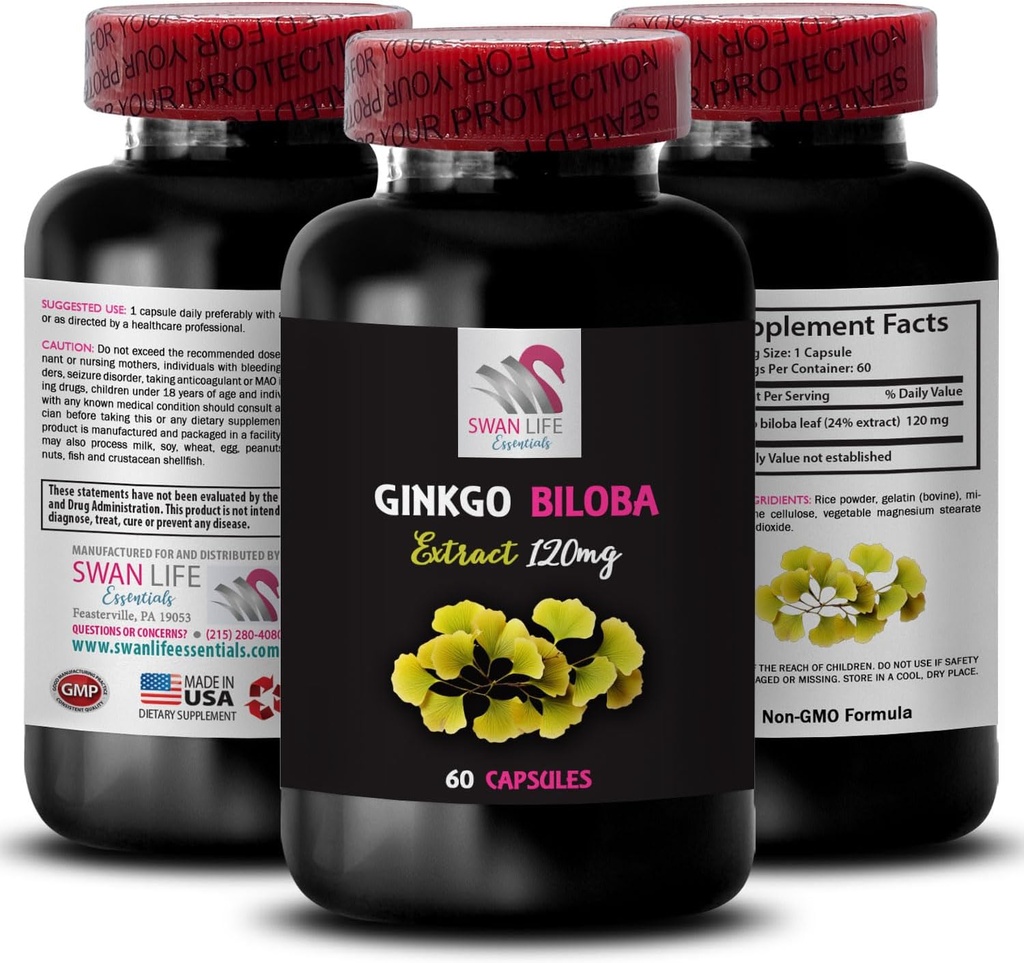 Ginkgo biloba uses - Ginkgo BILOBA Extract - Herbal antioxidant Properties, Antioxidant-Rich Supplement, Ginkgo biloba Leaves, Herbal Leaf Extract Benefits, Natural Leaf Extract 1 Bottle 60 Capsules
