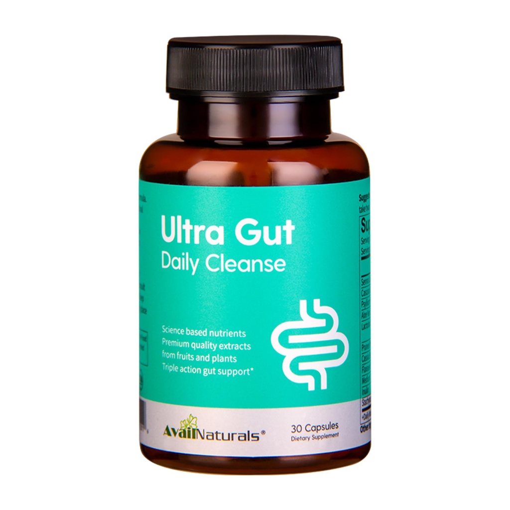 AvailNaturals Ultra Gut Daily Cleanse 15 Day Cleanse with Senna Leaf Extract, Cassia Seed, 2.5 Billion Probiotics and Dietary Fiber, 30 Capsules
