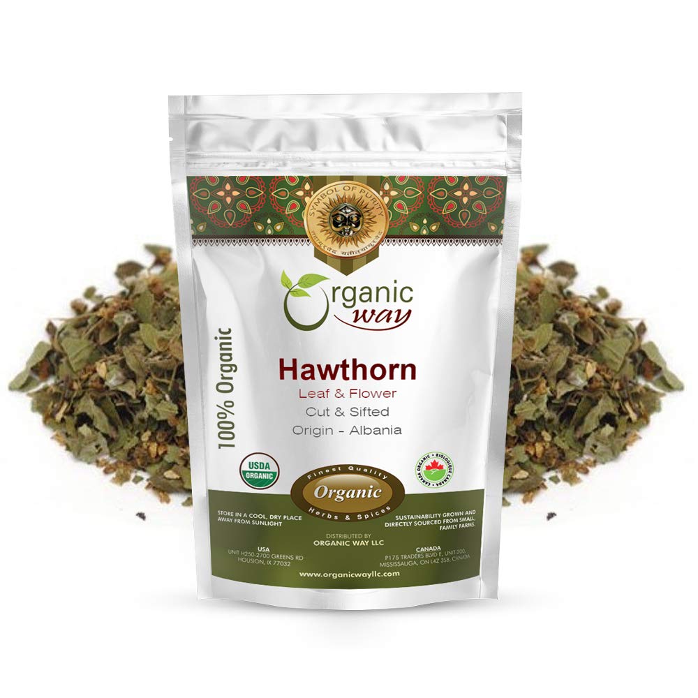 Organic Way Hawthorn Leaf and Flower Cut & Sifted (Crataegus monogyna) - Herbal Tea | European Wild-Harvest | USDA & Kosher Certified | Non GMO & Gluten Free | Origin - Albania (4 Oz)