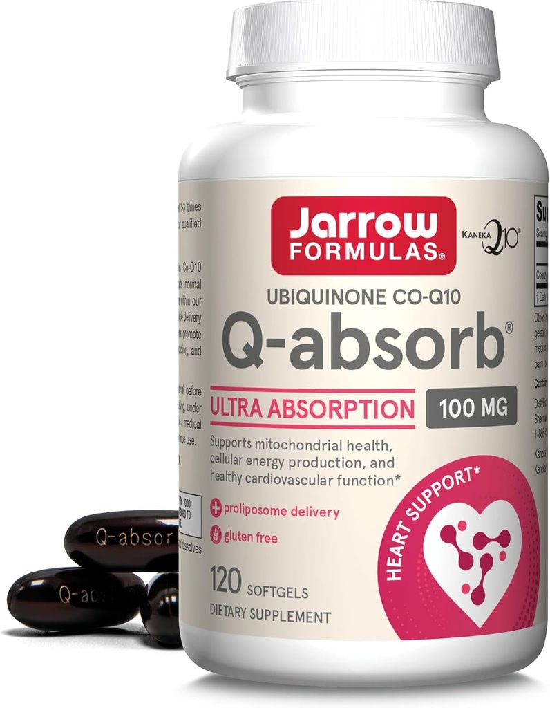 Jarrow Formulas Q-Absorb Ubiquinone Co-Q10 100 mg, Dietary Supplement, Antioxidant Support for Mitochondrial Health, Cellular Energy Production and Cardiovascular Health, 120 Softgels, 120 Day Supply