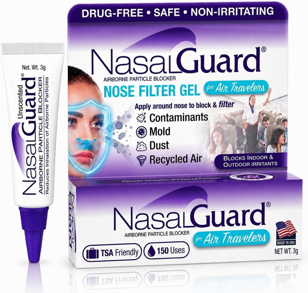 for Air Travelers | Cabin Air Protection Gel | Helps Block Dust, Mold & Airborne Contaminants | Drug-Free, Applied Around Nose | TSA Friendly | 150+ Uses (Unscented, 3g)