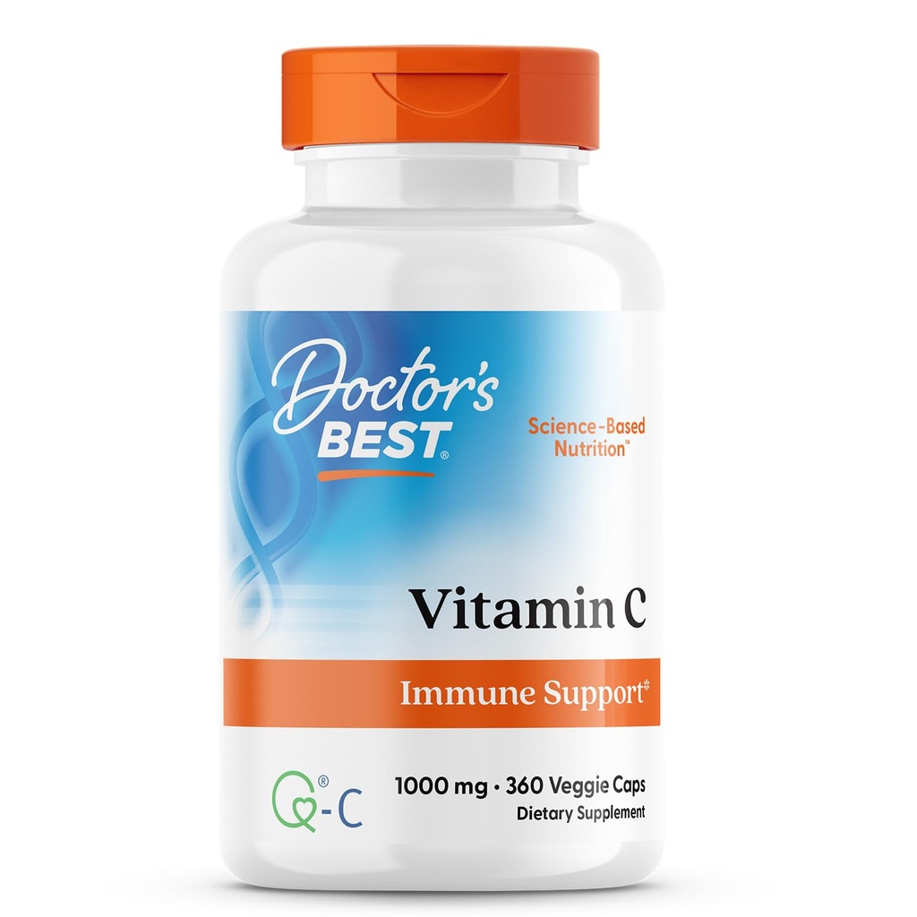 Doctor's Best Vitamin C 1000mg Supplement for Men & Women - Vegan Vitamin C Capsules as Q-C Ascorbic Acid, Immune Health Support for Adults, Non GMO, Gluten Free, Soy Free - 360 Veg Caps