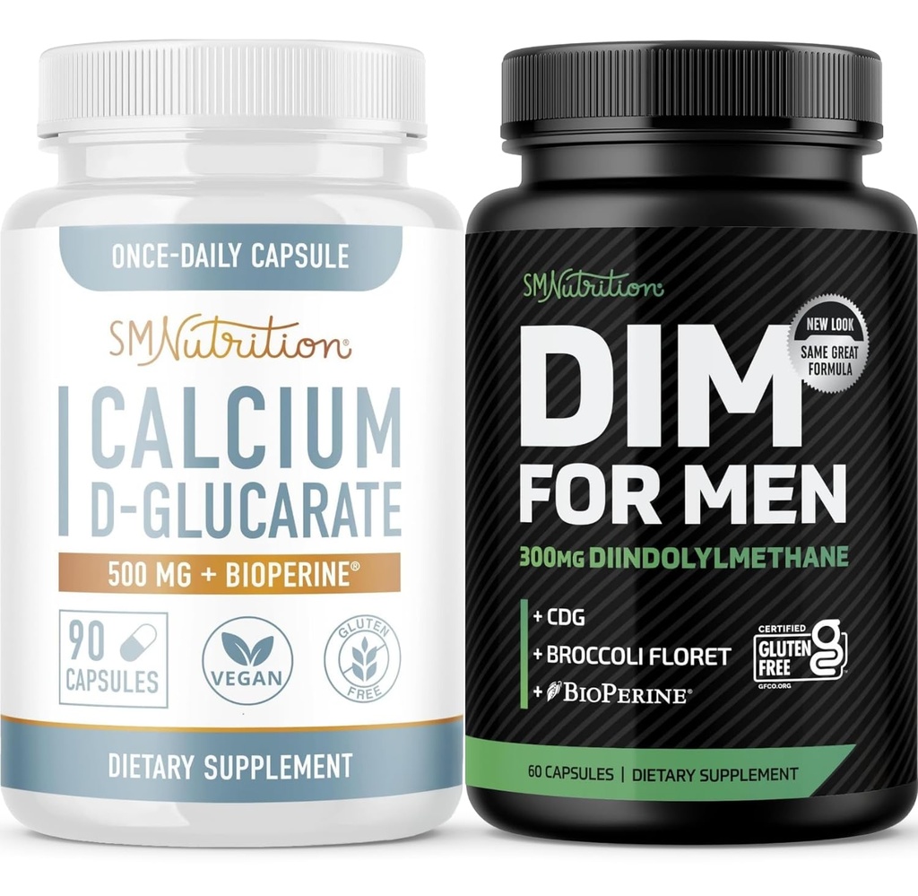 SMNutrition Men's DIM Supplement with Calcium D-Glucarate | Male Hormone Balancing Bundle with DIM Complex for Men (60 Servings) and Vegan Gluten Free Non-GMO CDG Supplement (90 Servings)