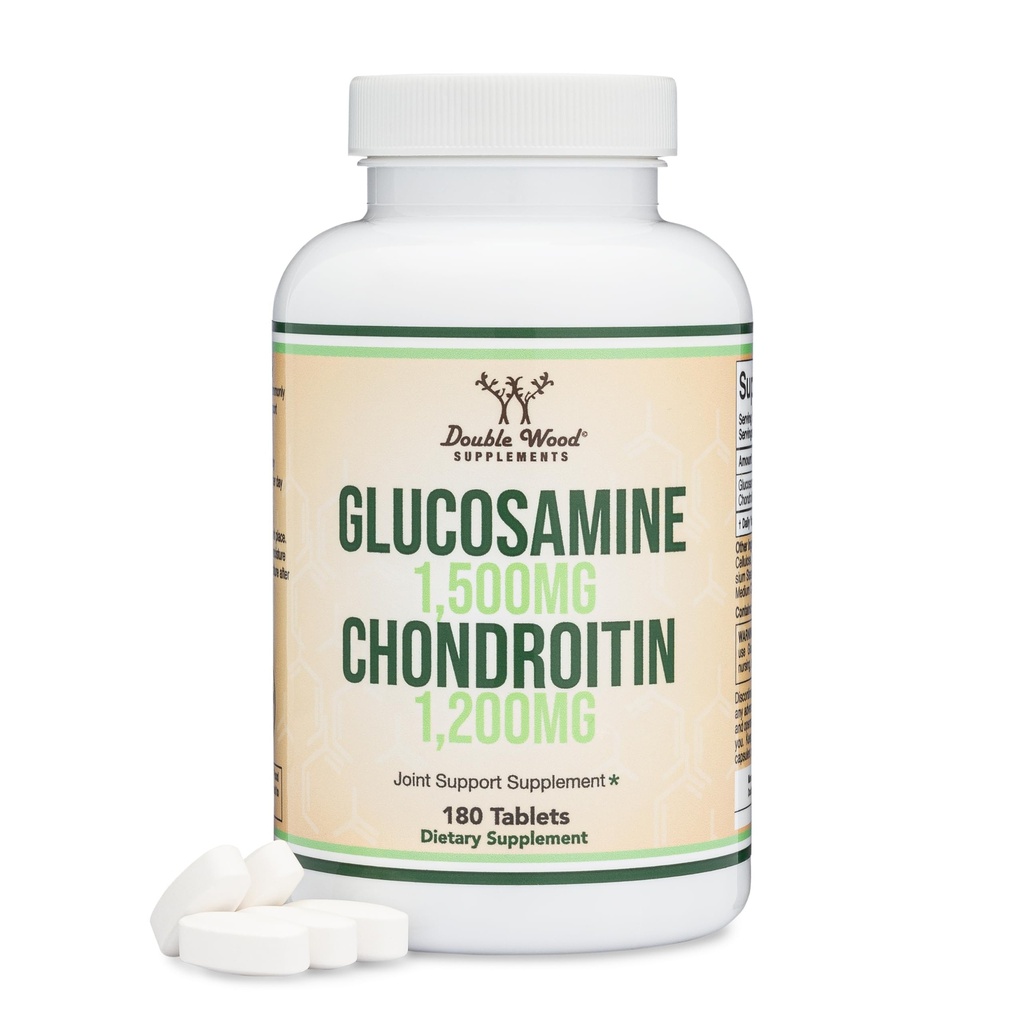 Glucosamine Chondroitin Triple Strength (1,500mg Glucosamine Sulfate, 1,200mg Chondroitin) 180 Tablets, Two Month Supply (Joint Support Supplement) Gluten Free, Non-GMO by Double Wood