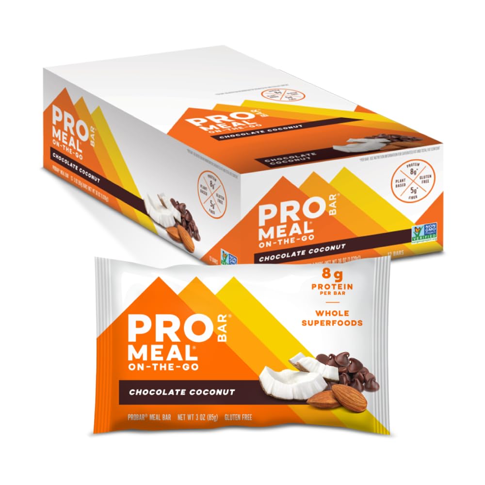 PROBAR MEAL Bar – Plant Based Meal Replacement Bar with Whole Food Ingredients, Oats, Nuts & Seeds, Vegan, Gluten Free, Non-GMO Nutrition Bar for Breakfast, Travel & On-the-Go Energy (Chocolate Coconut, 12 Count)