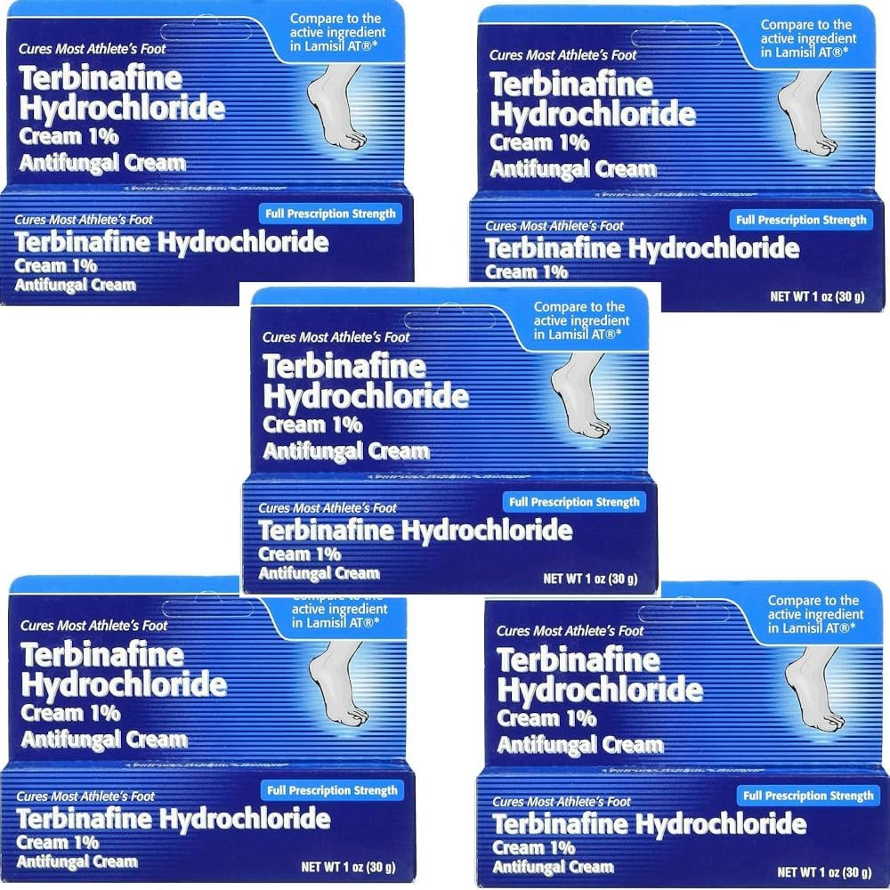 Terbinafine Hydrochloride 1% for 1 Week Athlete’s Foot Treatment AntiFungal Cream Fast Symptom Relief & Prevents Recurrence 1 oz. (30 g) 5 Pack