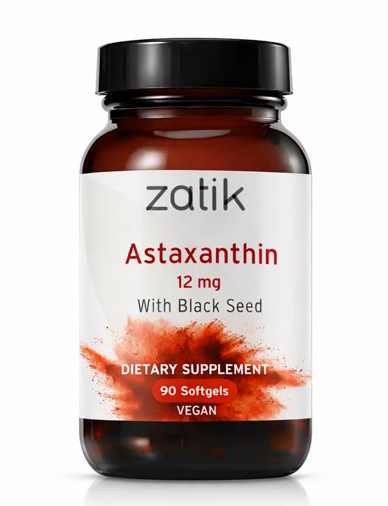 Zatik Naturals - Astaxanthin 12mg with Organic Black Seed, Antioxidant, 90 Vegan Softgels