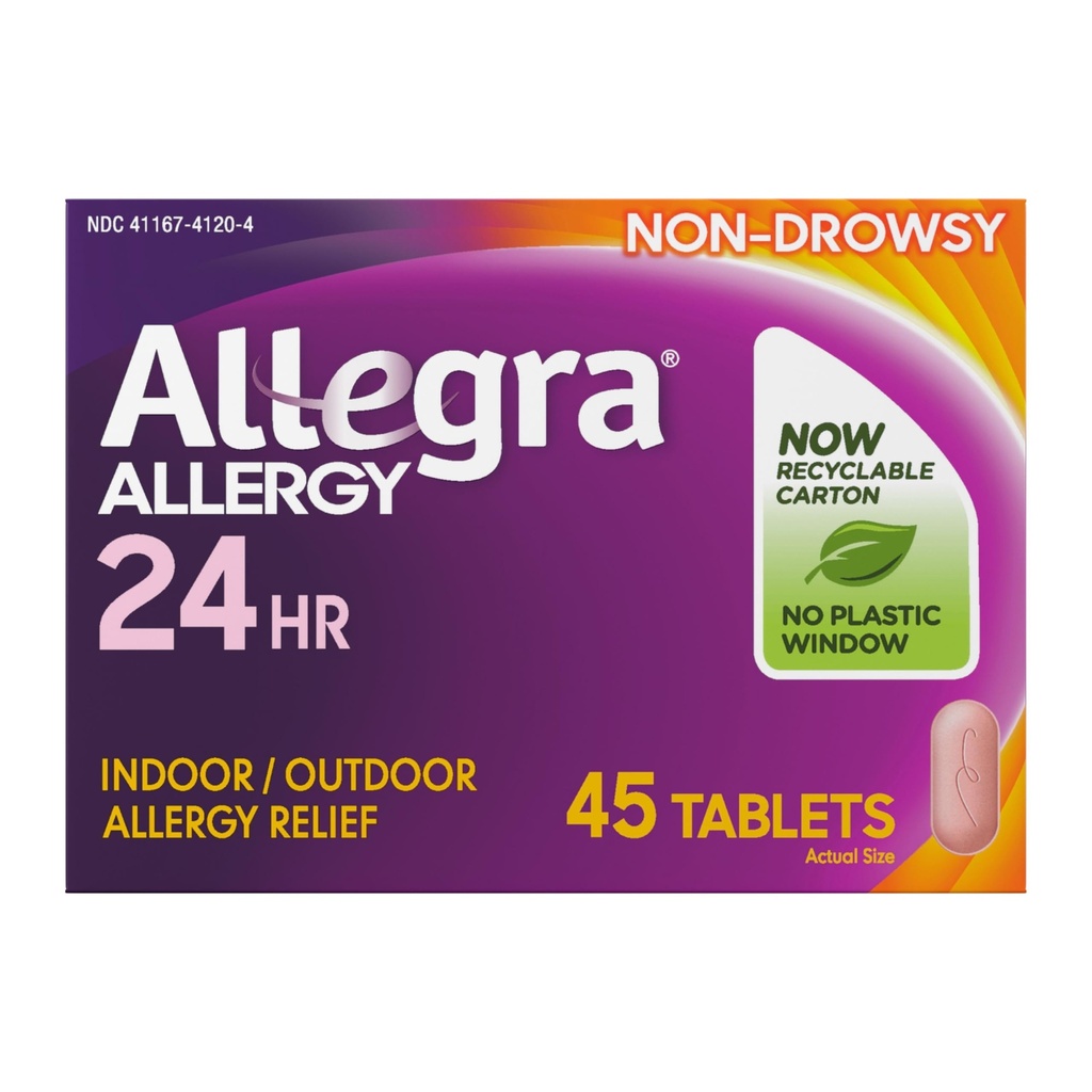 Allegra Adult 24-Hour Allergy Relief Tablets, Non-Drowsy Indoor and Outdoor Allergy Medicine, 180 mg Fexofenadine HCI Antihistamine Pill, 45-Count