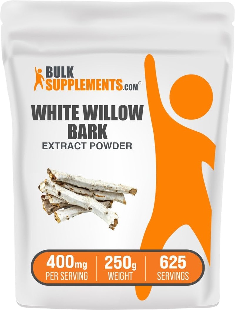 BulkSupplements.com White Willow Bark Extract Powder - Herbal Supplement, White Willow Bark Powder - Gluten Free, 400mg per Serving, 250g (8.8 oz) (Pack of 1)