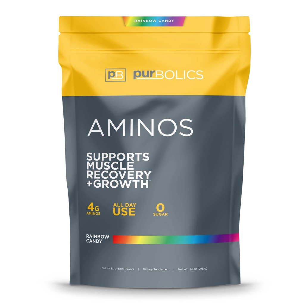 Purbolics Aminos | 4g of Free-Form Amino Acids, Beta-Alanine, 0 Calories & 60 Servings (Rainbow Candy)
