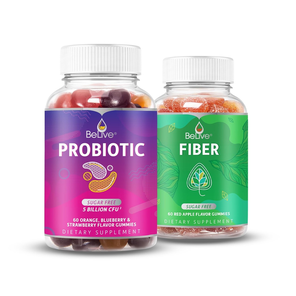 BeLive Healthy Gut Dream Team Bundle Probiotic and Fiber Gummies for Digestive and Gut Health, Sugar Free, Vegan