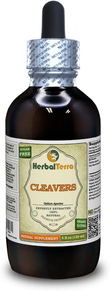Cleavers (Galium Aparine) Tincture, Organic Dried Above-Ground Parts Liquid Extract (Brand Name: HerbalTerra, Proudly Made in USA) 4 fl.oz (120 ml)