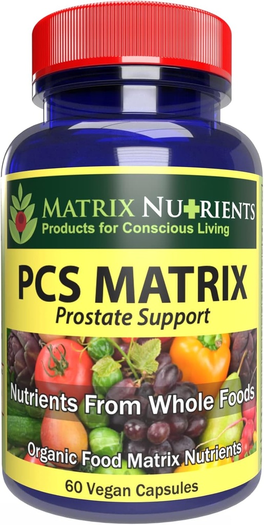 PCS Matrix - Lower PSA Levels for Healthy Prostate - 100% Natural Ingredients: Saw Palmetto, Rabdosia, Scute, Plantago Focium, Chrysantaomum, Ganoderma, Lotus Seed - Vegan Capsules (60ct)
