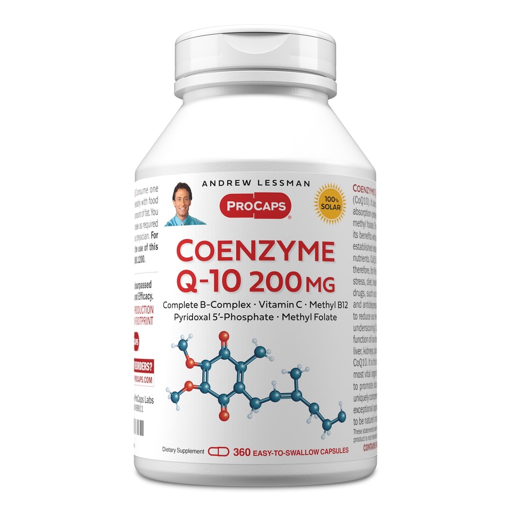 ANDREW LESSMAN Coenzyme Q-10 200 mg 360 Capsules - Essential for Energy Production and Optimum Key Organ Function, Anti-Oxidant Support, Depleted by Aging, Plus B-Complex. Easy to Swallow Capsules | 200 mg Coenzyme Q10, CoQ10, B-Complex, Antioxidant Support, Easy-to-Swallow Capsules.