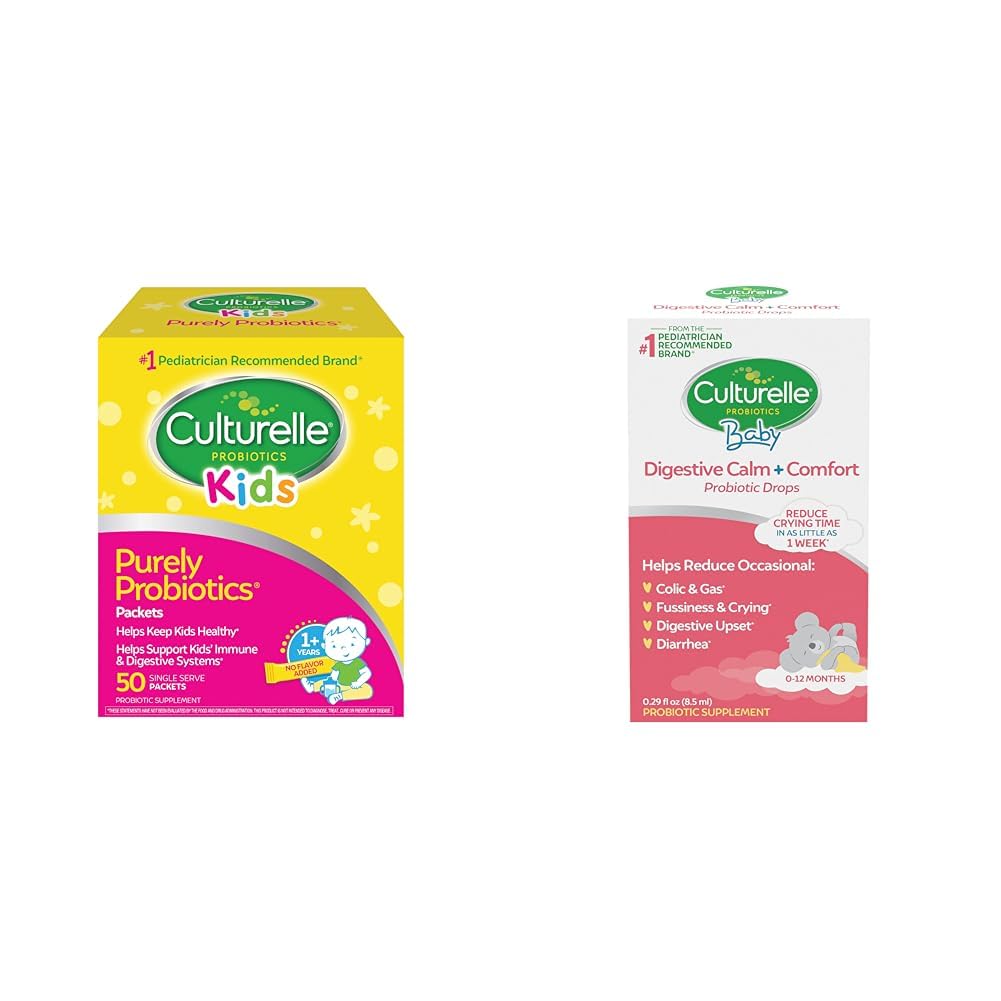 Culturelle Kids Probiotics for Immune & Digestive Support, 50 Count & Baby Calm & Comfort Drops 0-12 Months, 0.29 Ounce