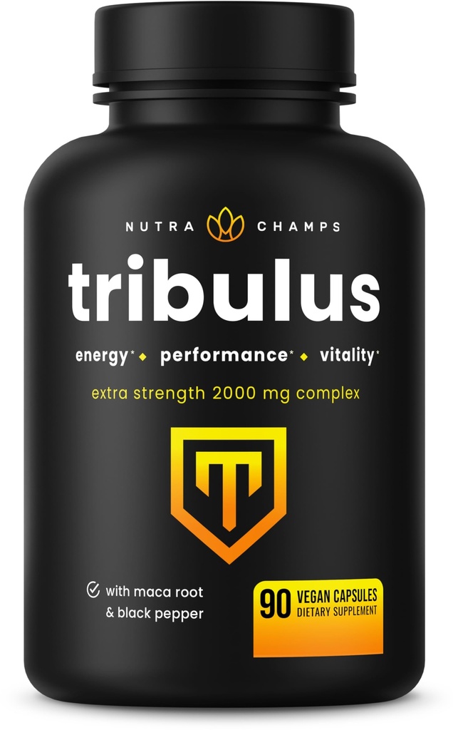 NutraChamps Tribulus Terrestris for Men, 2000mg Supplement Booster for Energy, Vitality, Stamina & Performance, Extra Strength Saponins, 90 Vegan Capsules