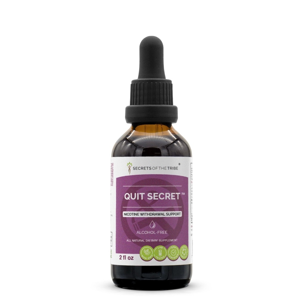 Secrets of the Tribe Quit Secret Alcohol-Free Extract, Licorice,Lungwort,Nutmeg,St. John's Wort. Glycerite Tincture, Nicotine Withdrawal Support (2 fl oz)