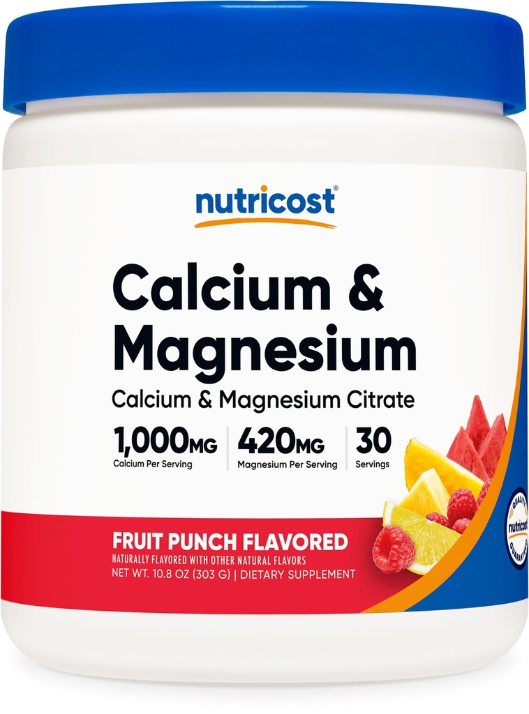 Nutricost Calcium Magnesium Powder (Fruit Punch, 30 Servings) - Bone Support, Non-GMO, Gluten Free (from Calcium Citrate and Magnesium Citrate)