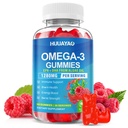 Vegan Omega-3 Gummies 1280mg, Omega 3 Fish Oil Alternative for Adults w/EPA 400mg & DHA 600mg & Vitamin A, C, E Supports Brain, Eye & Immune Health, Sugar Free, Raspberry Flavor, 60 Count