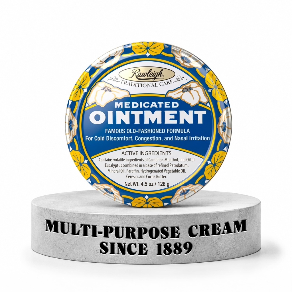 Rawleigh Medicated Ointment Blue Tin (4.5oz) (Pack of 1) Camphor, Menthol | & Eucalyptus. Heritage Chest Rub & Multi-Purpose Vapor Ointment for Adults & Kids. Cold, Congestion & Minor Aches Relief
