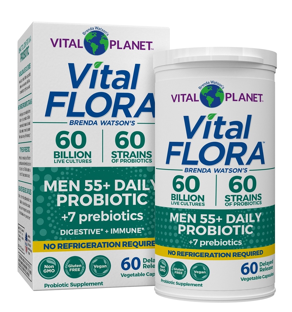 Vital Planet - Vital Flora Men Over 55 Daily Probiotic, 60 Billion CFU, Diverse Strains, Organic Prebiotics, Immune Support, Digestive Health Shelf Stable Probiotics for Men, 60 Capsules