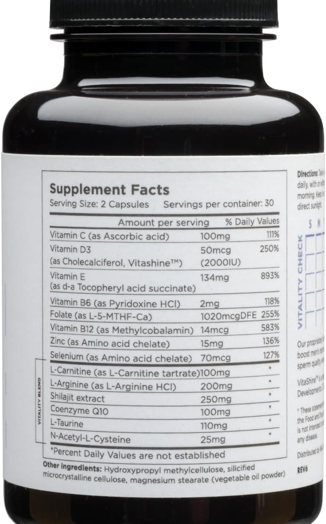 Beli Men Prenatal Multivitamin Preconception Fertility Support, Enhanced Sperm Health, Sperm Count & Motility, Testosterone, 60 Capsules with Vitamin E, B6, B12, Zinc, Folate & CoQ10, 30-Day Supply