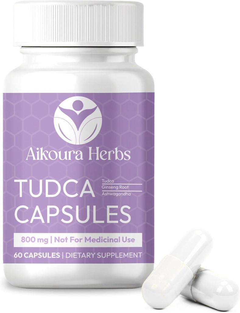 AIKOURA TUDCA 800mg – Liver Support Supplement – 60 Vegan Capsules with Milk Thistle, Ginseng & Ashwagandha – Promotes Gut & Overall Health.