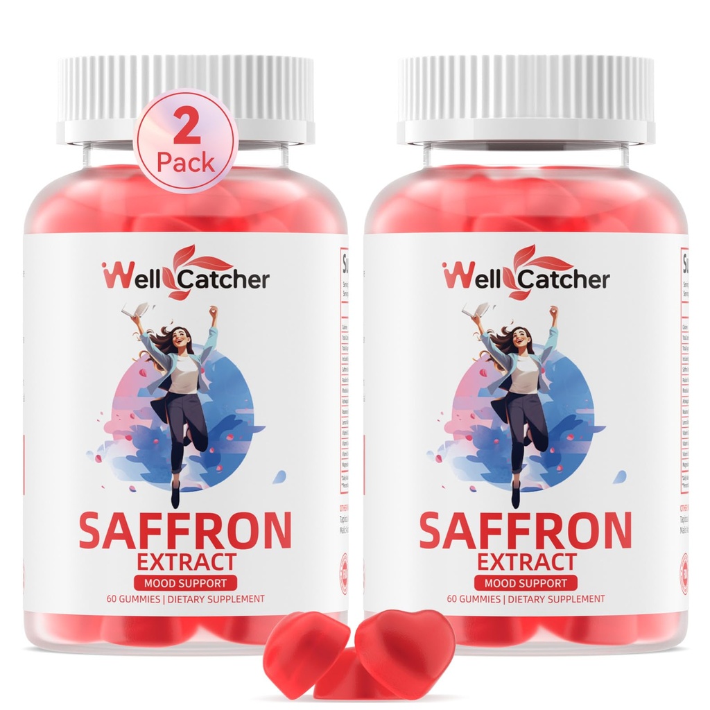 Saffron Gummies for Adults Kids - Organic Saffron Extract Supplement for Men Women Sugar Free for Mood Balance Support Better Sleep Metabolism with Vitamins Non GMO Strawberry Flavored 60 Days Supply