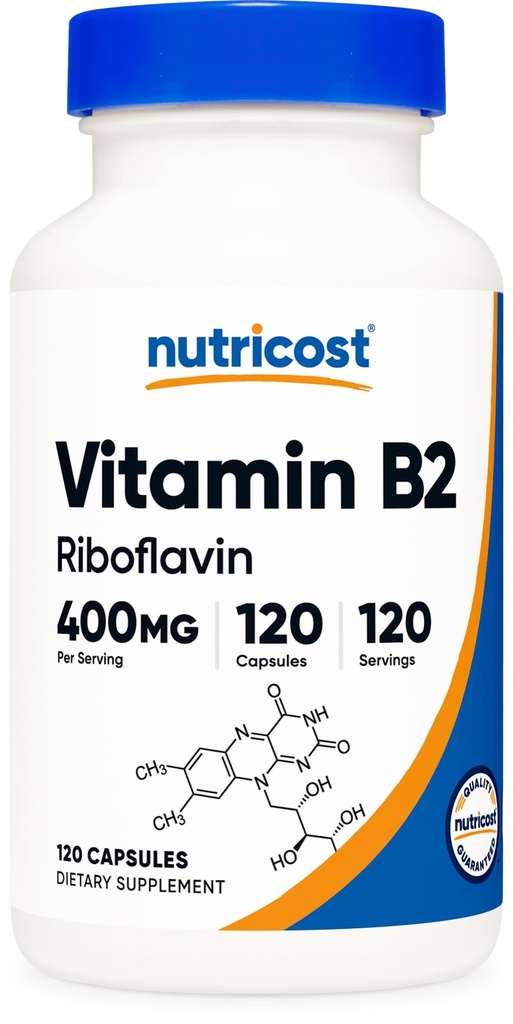 Nutricost Vitamin B2 (Riboflavin) 400mg, 120 Capsules, Gluten Free