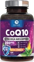 CoQ10 Softgels - Ultra High Absorption Coenzyme Q10 200mg Per Serving - Co Q 10 Softgel Supplement With Black Pepper, Energy & Heart Support Antioxidant - for Women & Men, Bottled USA - 120 Softgels