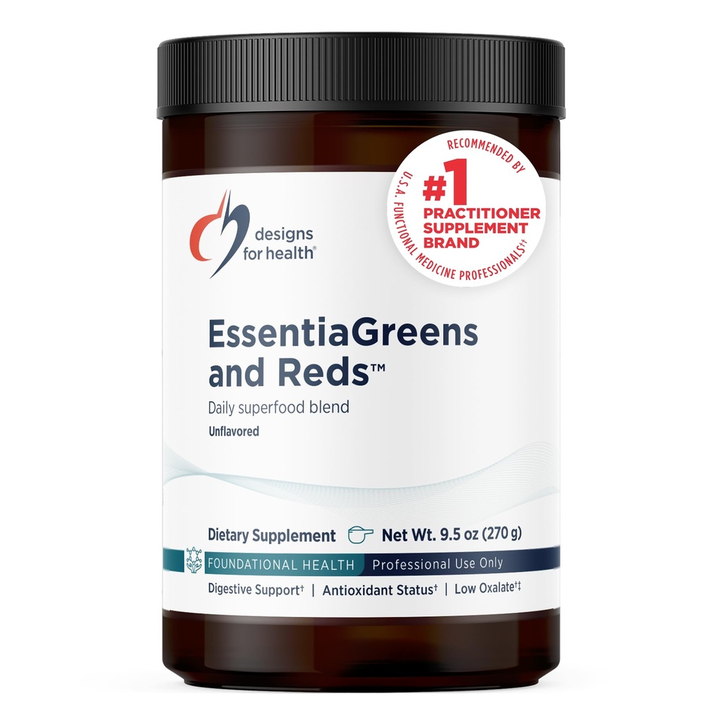 Designs for Health EssentiaGreens and Reds (Unflavored, 30 Servings), Vegan Superfood Powder with Spirulina, Kale, Apple & More, for Daily Nutrition and Digestive Health