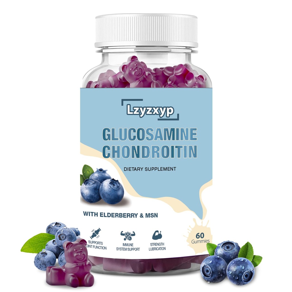 1 Packs 3000mg Glucosamine Chondroitin Gummies with MSM & Elderberry - Extra Strength， Antioxidant Immune Support Supplement Joint Health, Flexibility for Adults, Men & Women 60Cts (1)