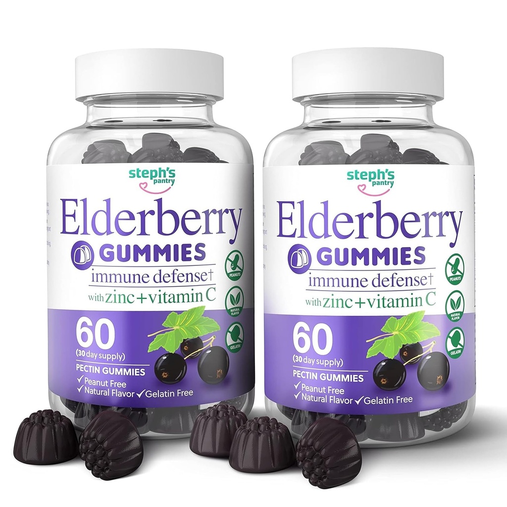 Elderberry Gummies with Vitamin C and Zinc - Immune Booster Elderberry Gummies For Adults and Kids - Vegan Natural Ingredients Defense Multivitamins with Antioxidant Support (120 Gummies)