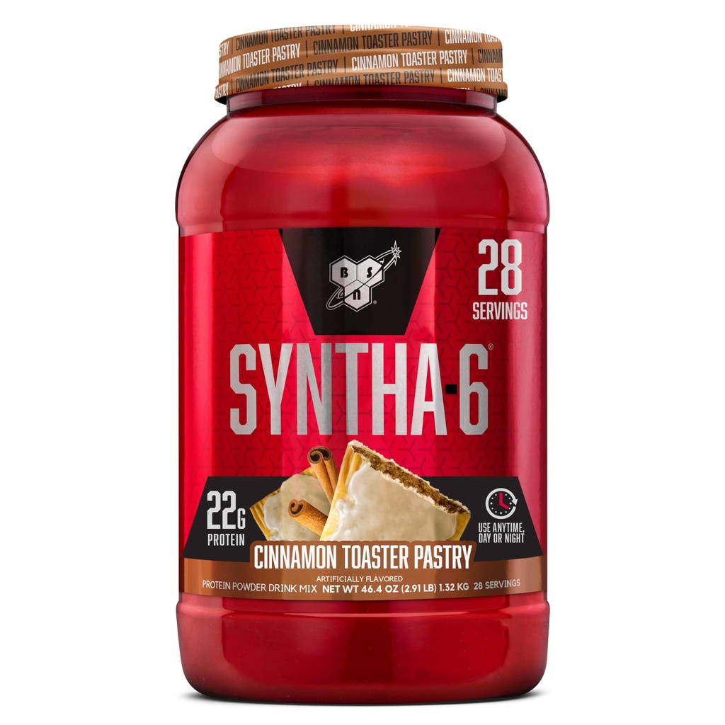 BSN SYNTHA-6 Premium Protein Powder with 6g of Fiber, Whey Isolate, Micellar Casein, Milk Protein Isolate, 5g of Fat, Cinnamon Toaster Pastry, 28 Servings, 2.91 Pound (Packaging May Vary)