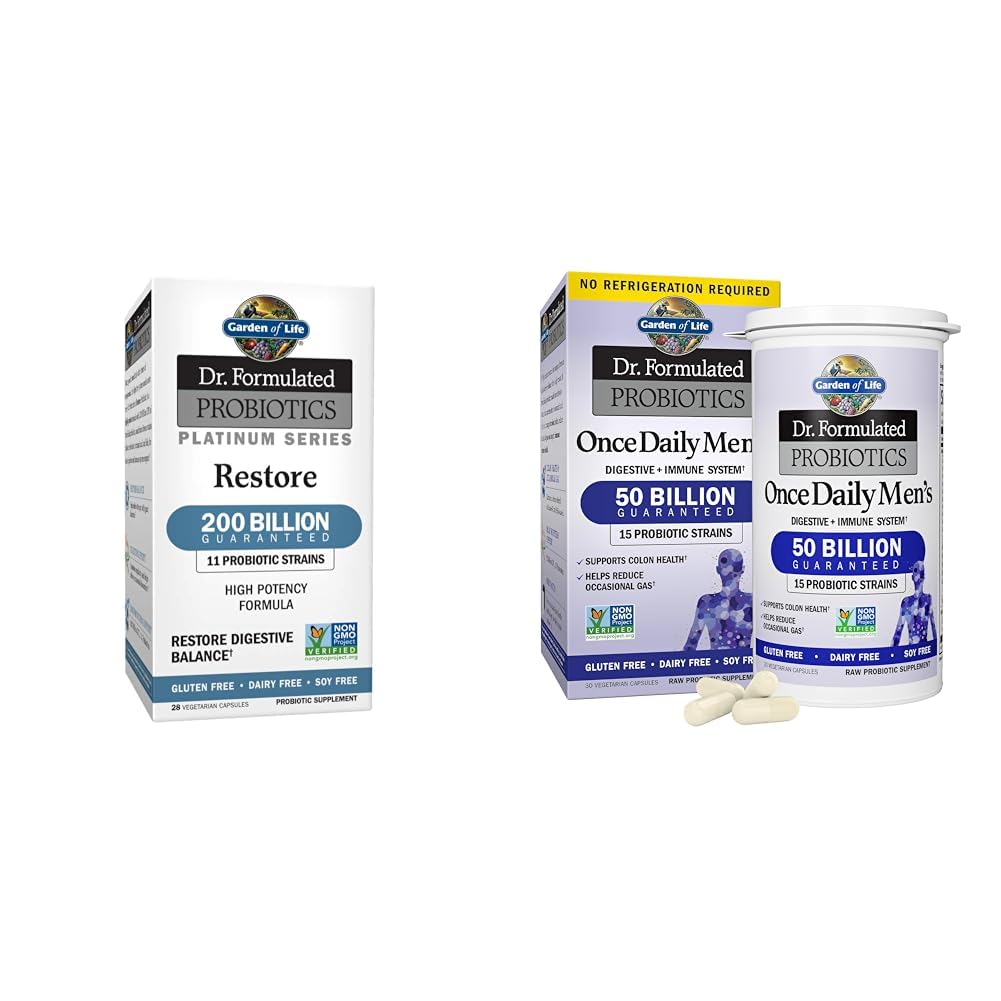 Garden of Life Dr. Formulated Probiotics Platinum Restore 200 Billion & Probiotics for Men 50 Billion CFU