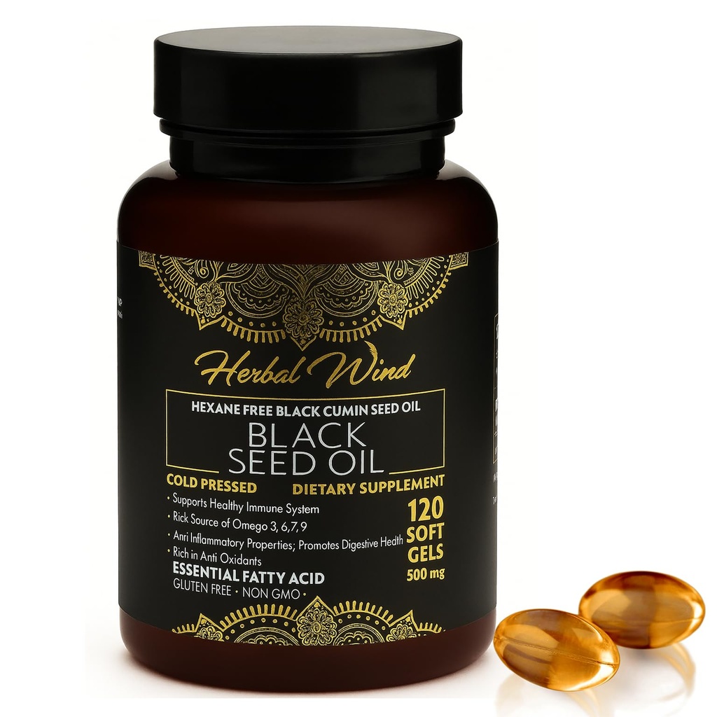 Black Seed Oil Capsules – Cold-Pressed Nigella Sativa Softgels, 500mg, 120 Count | Black Cumin Seed Oil, Non-GMO