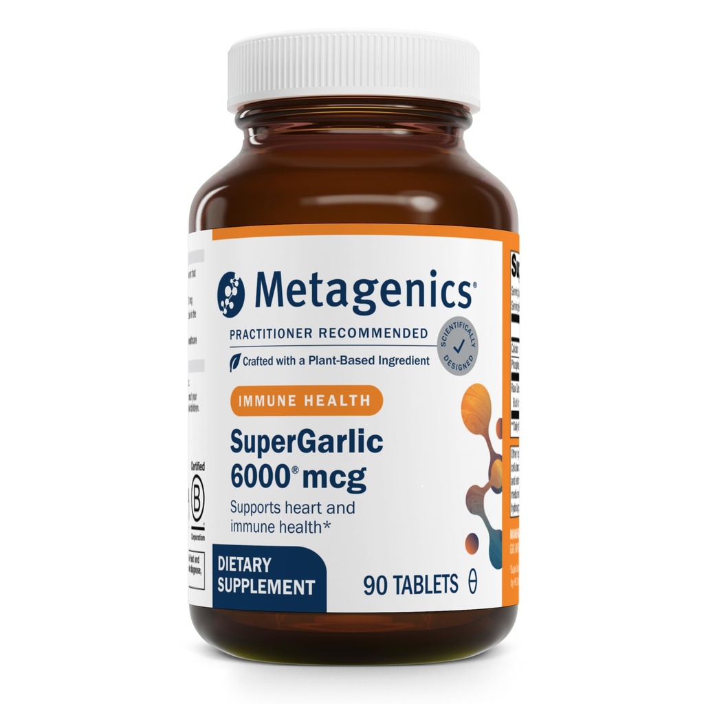 Metagenics SuperGarlic 6000 - High-Potency Garlic Supplement with 6000 mcg Allicin - Supports Heart Health, Cholesterol & Immune Function* - Odorless, Non-GMO, Gluten-Free - 90 Tablets