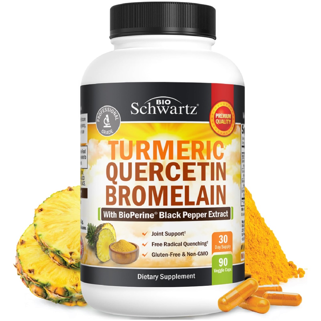 Turmeric Quercetin with Bromelain Supplement - Natural Extra Strength Immune and Joint Support with BioPerine Black Pepper for Max Absorption - Organic Tumeric Bromelain Supplement Vegan Safe, Non-GMO
