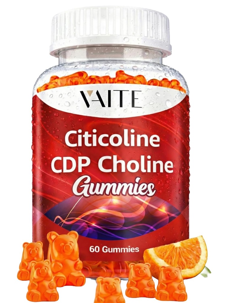 VAITE Citicoline 1000mg Supplements – CDP Choline for Brain Support, Memory, Focus & Mental Performance – Helps Maintain Clarity & Concentration – for Adults – Non-GMO, Vegan, 60 Gummies