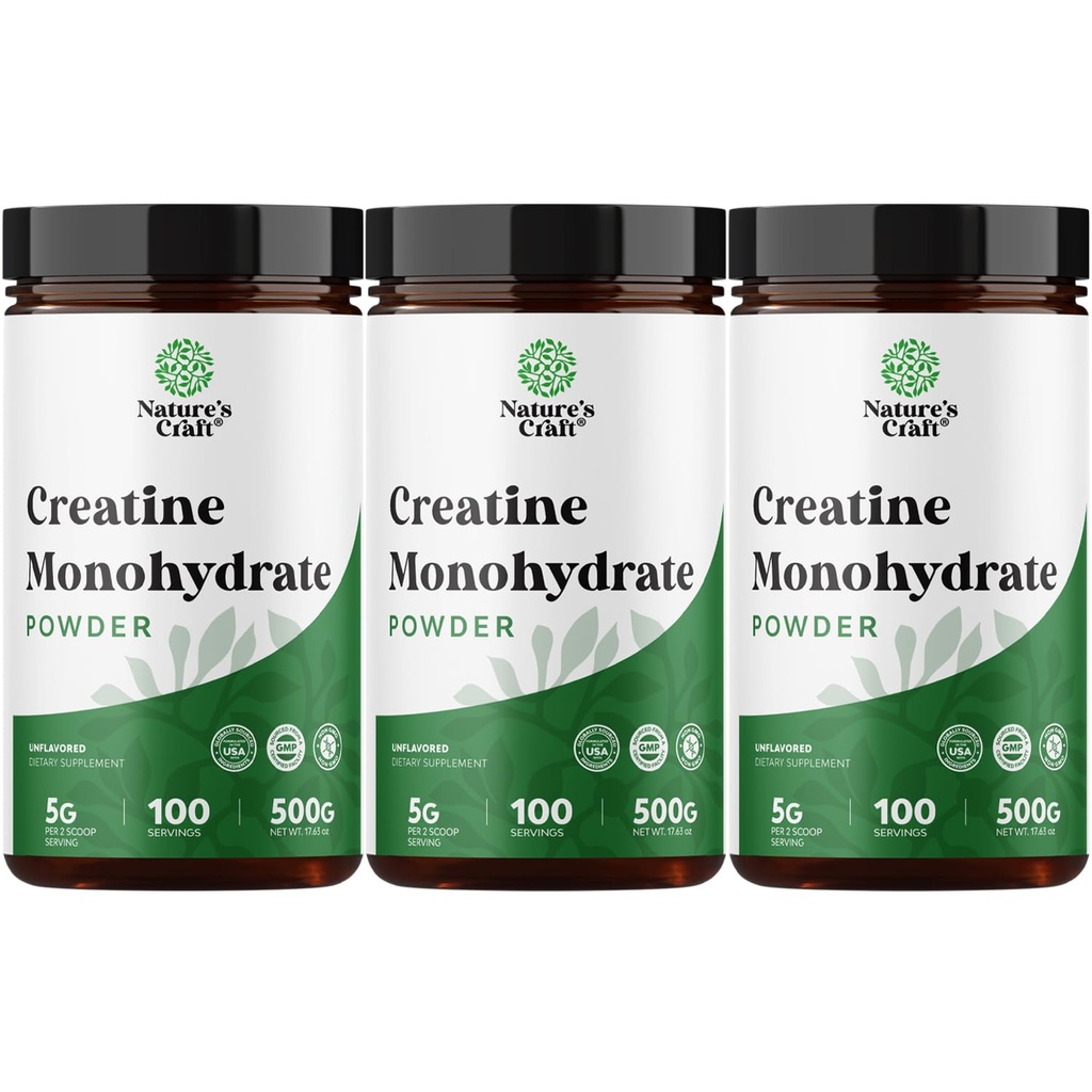 Micronized Creatine Monohydrate Powder for Men & Women - Pre & Post Workout Pure Creatine for Women & Men for Muscle Growth & Recovery - Raw Unflavored Nutritional Supplements for Muscle Gain - 3Pack