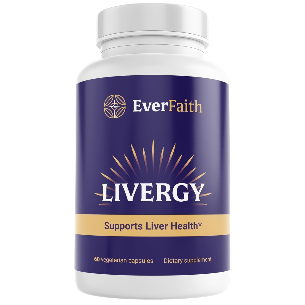 EVERFAITH Livergy - Liver Cleanse Detox & Repair - Liver Support & Health Supplement - with Milk Thistle, Beet Root Extract, Turmeric, Dandelion & More - Vegetarian, Gluten Free, Non-GMO - 60 Capsules